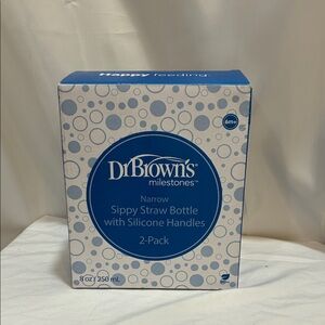 Dr. Brown's Milestones Narrow Sippy Straw Bottle 2-Pack - Blue & White NWT